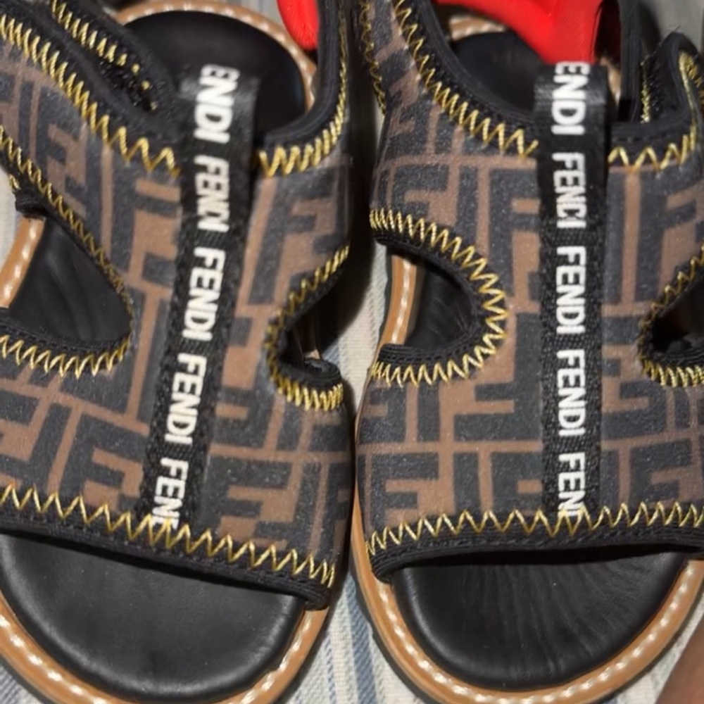 Fendi Black and Brown Sandals with Logo Design